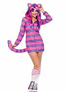 Female Cheshire Cat from Alice in Wonderland, costume dress, tail, ears, stripes